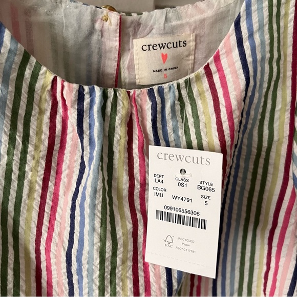 Crewcuts Girls' Puff-Sleeve Dress in Rainbow Seersucker - Size 5 🌈 - Picture 6 of 8